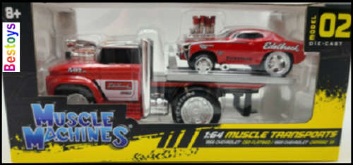 Maisto Muscle Machines Diecast Model Car Transport Chevy Chevrolet C60 Flatbed 1966 + Camaro SS 1969