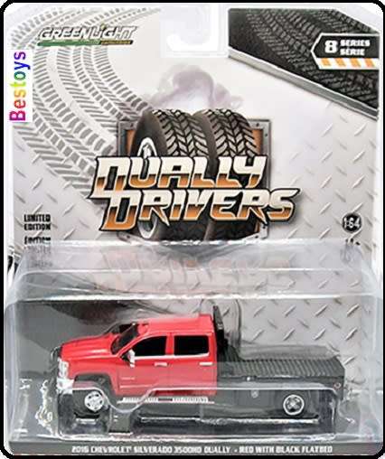 Greenlight Diecast Model Car Dually Chevy Chevrolet Silverado 3500 HD 2016 Flatbed 1/64 scale new