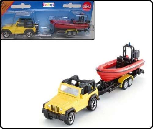 Siku Car 1658 Jeep Wrangler + Inflatable boat with trailer 1/55 scale