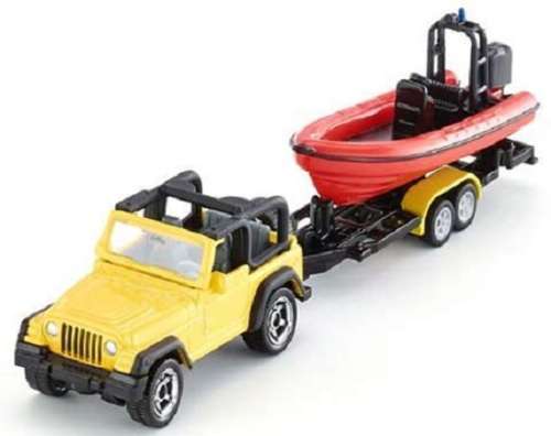 Siku Car 1658 Jeep Wrangler + Inflatable boat with trailer 1/55 scale