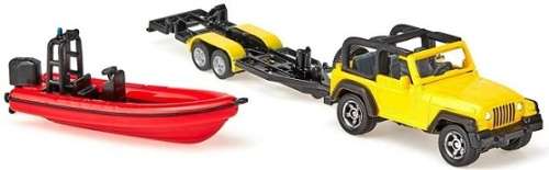 Siku Car 1658 Jeep Wrangler + Inflatable boat with trailer 1/55 scale