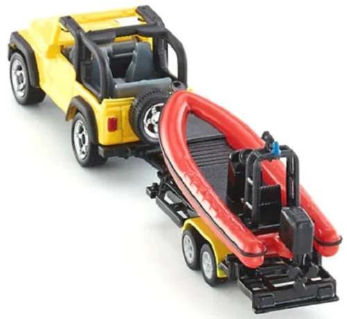 Siku Car 1658 Jeep Wrangler + Inflatable boat with trailer 1/55 scale