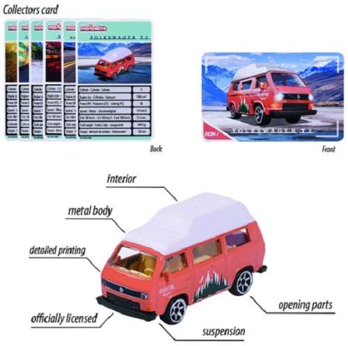 Majorette Diecast Model Car VW Volkswagen Kombi T 1 T1 Double Cab Pickup + surfboard 1/64 scale new