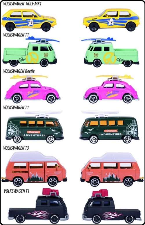Majorette Diecast Model Car VW Volkswagen Kombi T 1 T1 Double Cab Pickup + surfboard 1/64 scale new