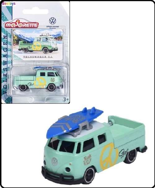 Majorette Diecast Model Car VW Volkswagen Kombi T 1 T1 Double Cab Pickup + surfboard 1/64 scale new