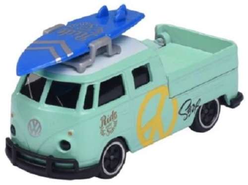 Majorette Diecast Model Car VW Volkswagen Kombi T 1 T1 Double Cab Pickup + surfboard 1/64 scale new