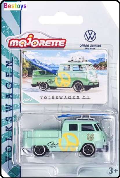 Majorette Diecast Model Car VW Volkswagen Kombi T 1 T1 Double Cab Pickup + surfboard 1/64 scale new