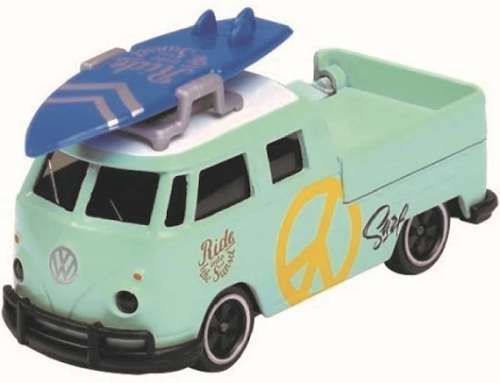 Majorette Diecast Model Car Set VW Volkswagen Kombi T 1 T1 Double Cab Pickup + Beetle + surfboard