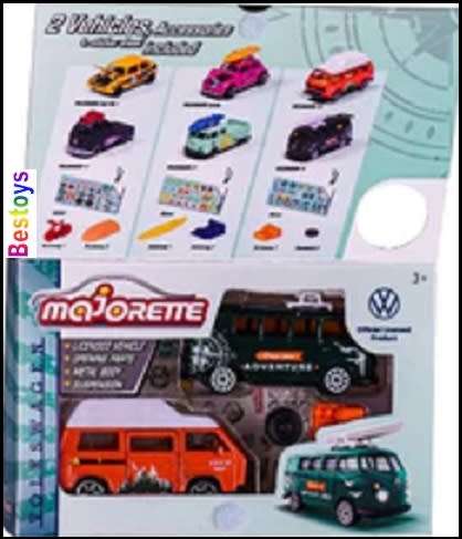 Majorette Diecast Model Car Set VW Volkswagen Kombi T 1 T1 Bus + T 3 T3 Camper Bus + Kayak 1/64