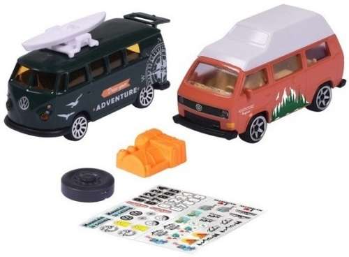 Majorette Diecast Model Car Set VW Volkswagen Kombi T 1 T1 Bus + T 3 T3 Camper Bus + Kayak 1/64