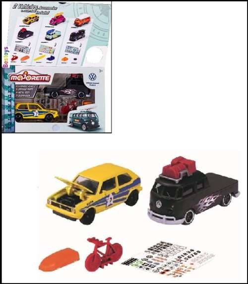 Majorette Diecast Model Car Set VW Volkswagen Kombi T 1 T1 Double Cab Pickup + VW Golf Mk 1 MK1 1/64