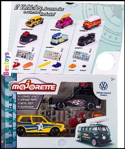 Majorette Diecast Model Car Set VW Volkswagen Kombi T 1 T1 Double Cab Pickup + VW Golf Mk 1 MK1 1/64