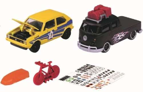 Majorette Diecast Model Car Set VW Volkswagen Kombi T 1 T1 Double Cab Pickup + VW Golf Mk 1 MK1 1/64