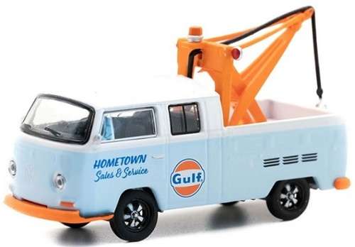 Greenlight Diecast Model Car Blue Collar VW Volkswagen Double Cab Pickup 1969 Tow Truck `Gulf` 1/64