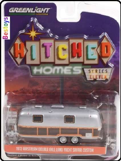 Greenlight Diecast Model Caravan Hitched Homes Caravan Airstream Double Axle Land Yacht Safari 1972