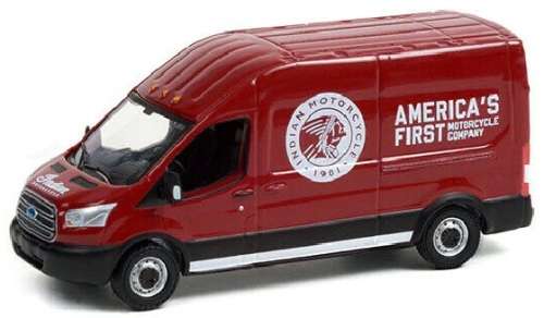 Greenlight Diecast Model Car Route Runners Ford Transit Panelvan 2015 `Indian Motorcycles` 1/64 scal
