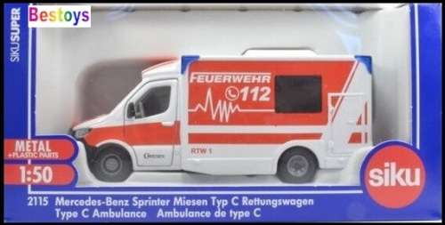 SIKU Diecast Model 2115 Mercedes Benz Sprinter Type C Ambulance + accessories 1/50 scale new in pack