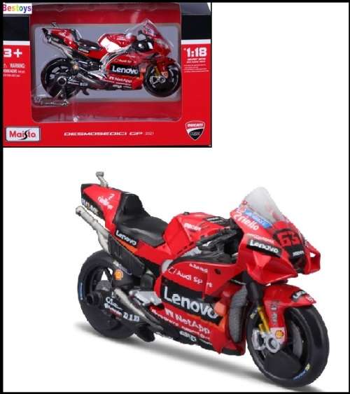 Maisto Motorcycle Bike Moto GP Ducati Desmosedici GP 21 No 63 "Lenovo" Bagnaia 1/18 scale