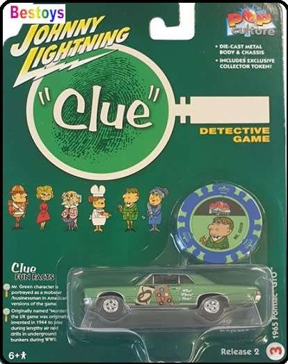 Johnny Lightning Diecast Model Car Pop Culture Pontiac GTO 1965 `Clue` + Game Token 1/64 scale new