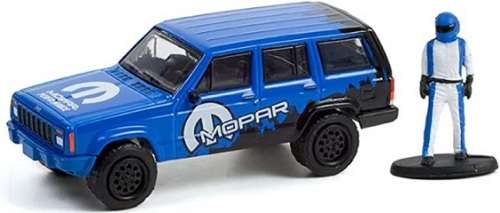 Greenlight Diecast Model Car Hobby Shop Jeep Cherokee Sport MOPAR 2001 + Race Car Driver 1/64 scale