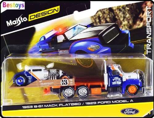 Maisto Elite Transport Mack B 61 B61 Flatbed Recovery Truck + Ford Model A 1929 No 13 1/64 scale new