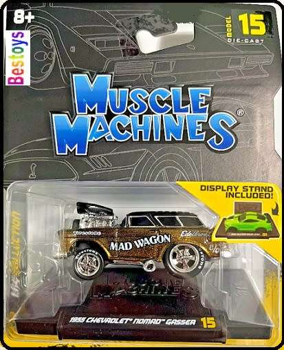 Maisto Muscle Machines Diecast Model Car Chevy Chevrolet Nomad Gasser 1955 `Mad Wagon` 1/64 scale ne