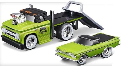 Maisto Muscle Machines Diecast Model Car Transport Chevrolet C 60 C60 Flatbed Truck 1966 + El Camino