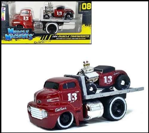 Maisto Muscle Machines Diecast Model Car Transport Ford COE Flatbed Truck 1950 + Ford Roadster 1932