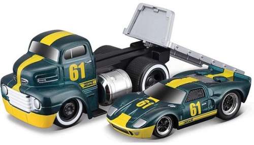 Maisto Muscle Machines Diecast Model Car Transport Ford COE Flatbed Truck 1950 + Ford GT 40 Mk2 1966