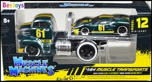 Maisto Muscle Machines Diecast Model Car Transport Ford COE Flatbed Truck 1950 + Ford GT 40 Mk2 1966