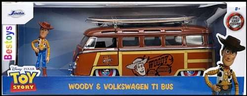 JADA Diecast Model Car 33176 VW Volkswagen Kombi Bus T 1 T1 + Woody Figurine Toy Story Disney Movie