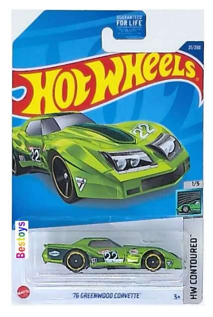 Hot Wheels Hotwheels 2022 21/250 Chevy Chevrolet Corvette Greenwood 1976 No 22 Contoured 1/64 scale