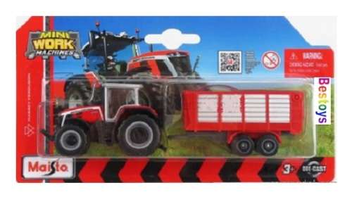 Maisto Mini Work Machines Diecast Model Tractor Massey Ferguson 8S 265 + Trailer Farm +- 1/64 scale