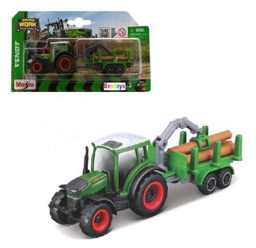 Maisto Mini Work Machines Diecast Model Tractor Fendt 208 + Log Trailer Farm +- 1/64 scale