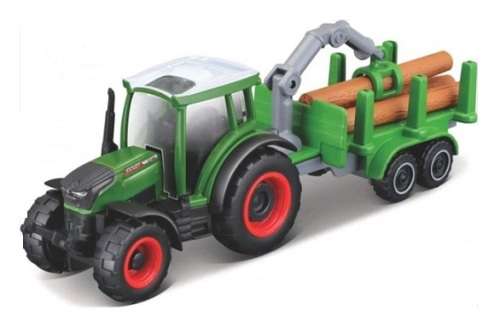 Maisto Mini Work Machines Diecast Model Tractor Fendt 208 + Log Trailer Farm +- 1/64 scale