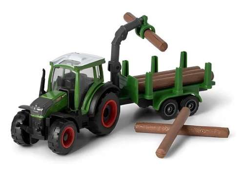 Maisto Mini Work Machines Diecast Model Tractor Fendt 208 + Log Trailer Farm +- 1/64 scale