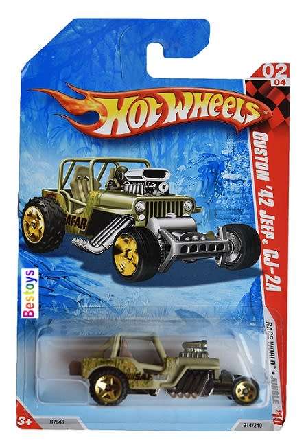 Hotwheels Hot Wheels Diecast Model Car 2010 214/240 Jeep CJ 2A Custom 1942 Race World Jungle