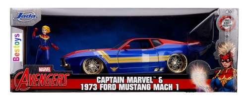 JADA Diecast Model Car 31193 Ford Mustang Mach 1 1973 & Captain Marvel Avengers Figurine 1/24 scale