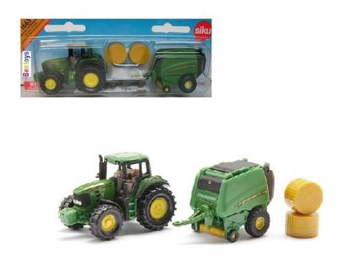 Siku Diecast Model 1665 John Deere Tractor and baler trailer Farm Agricultural 1/87 scale new in pac