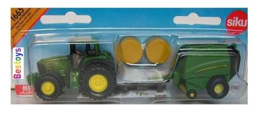 Siku Diecast Model 1665 John Deere Tractor and baler trailer Farm Agricultural 1/87 scale new in pac