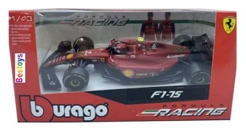 Burago Diecast Model Car 36832 Formula 1 F1  Ferrari F1-75 No 555 Sainz 2022 GP 1/43 scale new