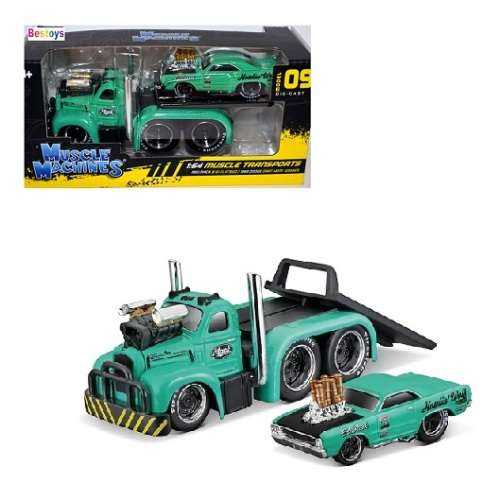 Maisto Muscle Machines Diecast Model Car Transport Mack B 61 B61 Flatbed 1953 + Dodge Dart Hemi Gass