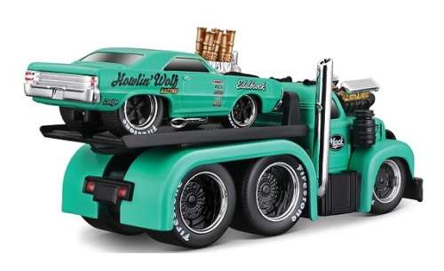 Maisto Muscle Machines Diecast Model Car Transport Mack B 61 B61 Flatbed 1953 + Dodge Dart Hemi Gass