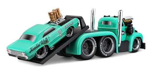 Maisto Muscle Machines Diecast Model Car Transport Mack B 61 B61 Flatbed 1953 + Dodge Dart Hemi Gass