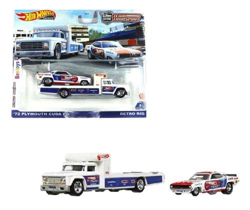 Hotwheels Hot Wheels Diecast Model Car Culture Team Transport Plymouth Cuda FC 1972 + Retro Rig Truc