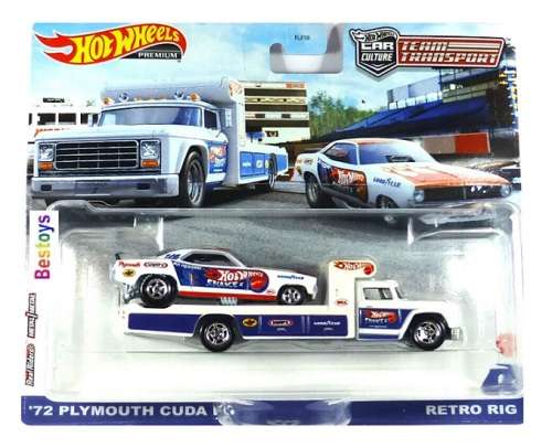 Hotwheels Hot Wheels Diecast Model Car Culture Team Transport Plymouth Cuda FC 1972 + Retro Rig Truc