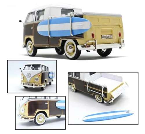 Motormax Motor Max 79560 VW Volkswagen Kombi T 1 T1 Double Cab Pickup + Surfboard