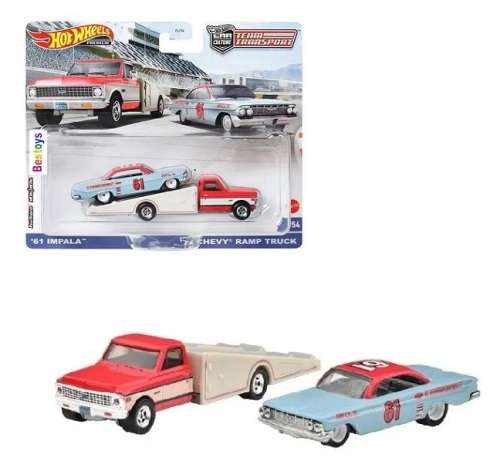 Hot Wheels Hotwheels Car Culture Team Transport Chevy Impala 1961 No 61 + Chevy Ramp Truck