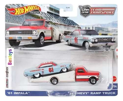 Hot Wheels Hotwheels Car Culture Team Transport Chevy Impala 1961 No 61 + Chevy Ramp Truck