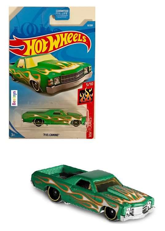 Hotwheels Hot Wheels Diecast Model Car 2020 8/250 Chevy Chevrolet El Camino 1971 Flames 1/64 scale